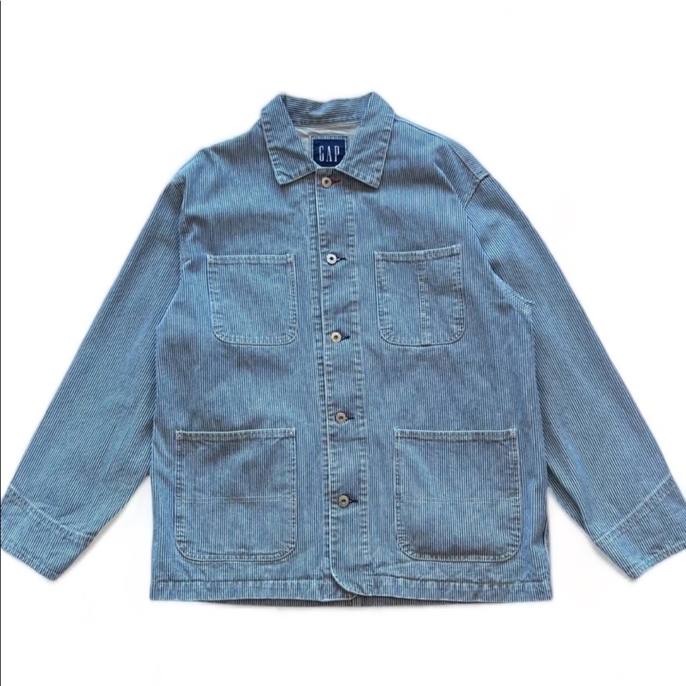 VINTAGE GAP Men’s cotton hickory railroad striped chore coat 100% cotton.